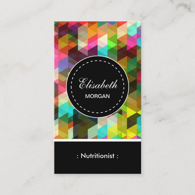 Dietitian Nutritionist- Colorful Mosaic Pattern Business Card (Front)