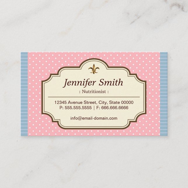 Dietitian Nutritionist - Cute Polka Dots Business Card (Front)