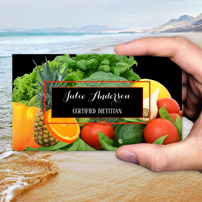 Dietitian Nutritionist Fresh Food Business Card (Business card for a nutritional therapist or professional dietitian showing fresh fruits + vegetable)