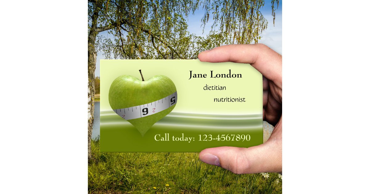 Dietitian Nutritionist Green Heart Business Card | Zazzle