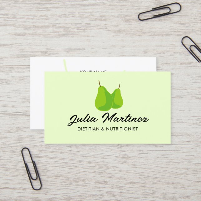 Dietitian nutritionist green pear fruit logo business card (Front/Back In Situ)
