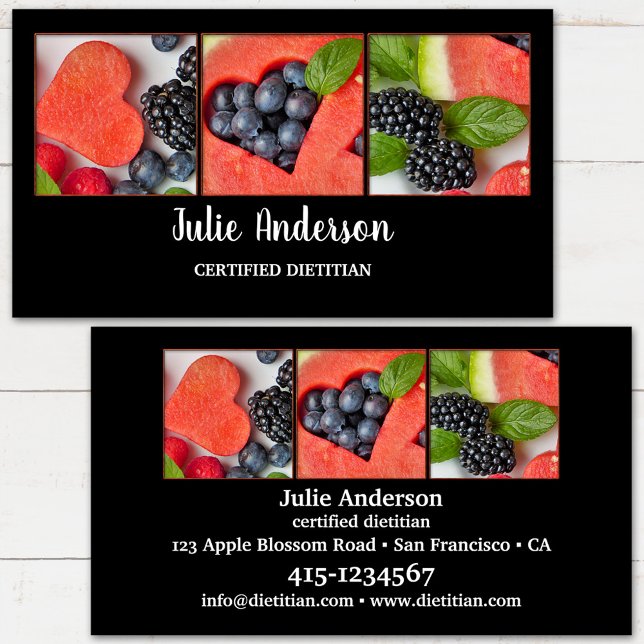 Dietitian Nutritionist Health Food Business Card (Business card for a nutritional therapist or professional dietitian featuring fresh fruits )