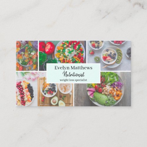Dietitian nutritionist photo grid collage teal business card