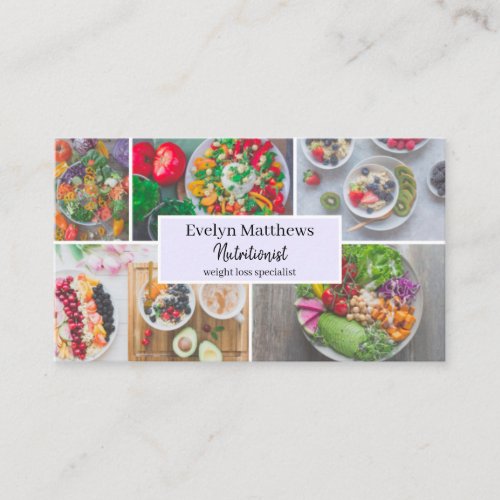 Dietitian nutritionist photos grid collage purple business card