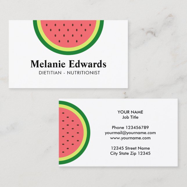 Dietitian nutritionist watermelon business cards (Front/Back)