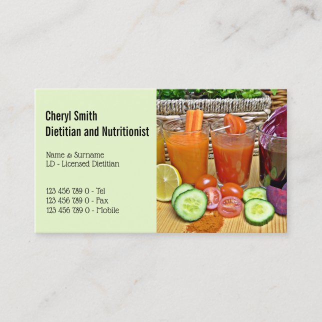 Dietitian Vegetable fruit smoothie photo Business Card (Front)