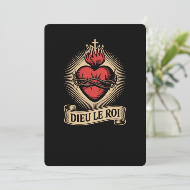 Dieu Le Roi Catholic Monarchist Sacred Heart Card (Standing Front)