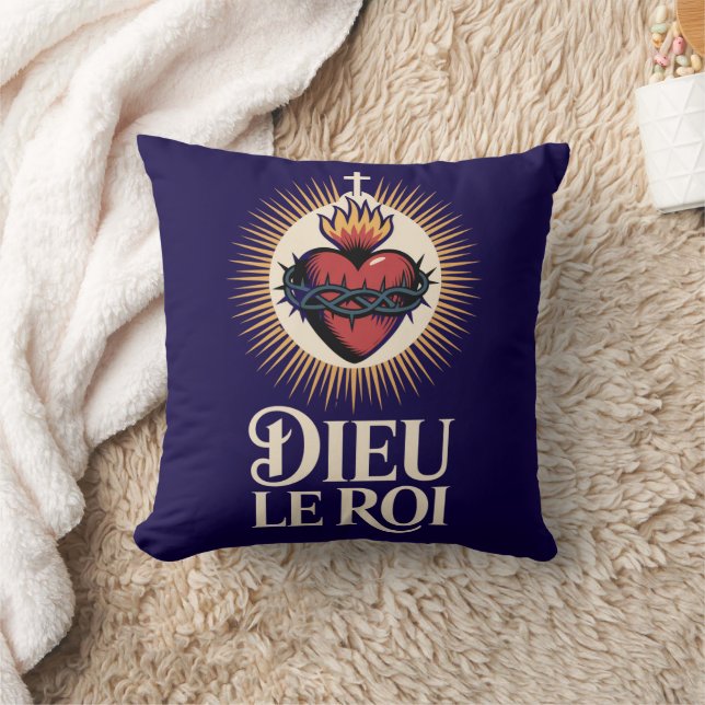 Dieu Le Roi Catholic Monarchist Sacred Heart Throw Pillow (Blanket)