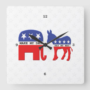 Difference Between Republicans and Democrats Funny Square Wall Clock