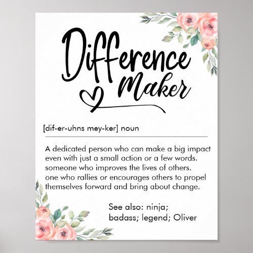 Difference Maker Definition Appreciation for her Poster