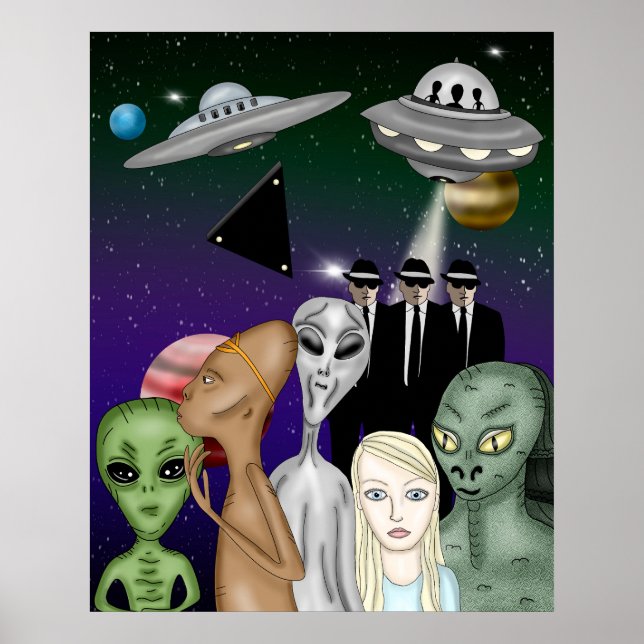 Different Alien Species, UFO, Planets Artwork Poster (Front)