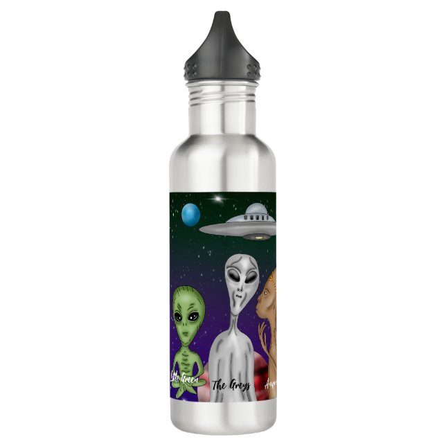 Different Alien Species, UFO, Planets  Stainless Steel Water Bottle (Left)