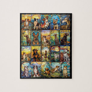 Different Breeds of Dogs Stained Glass Mode Jigsaw Puzzle