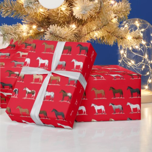 Different Coats and Colors of  Horses Red Wrapping Paper