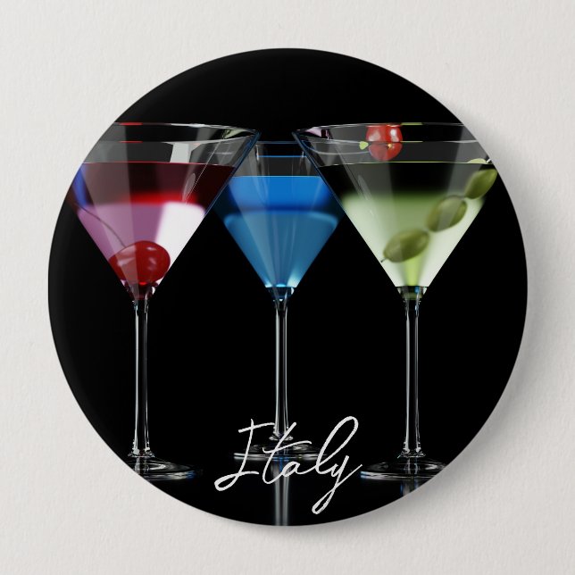 Different cocktails in martini glasses on black button (Front)
