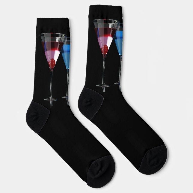 Different cocktails in martini glasses on black socks (Right)