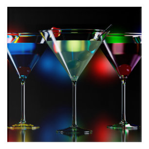 Different cocktails in martini glasses with lights acrylic print