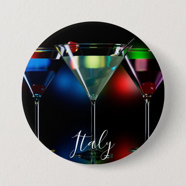Different cocktails in martini glasses with lights button (Front)