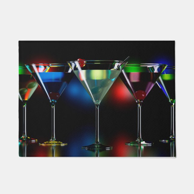 Different cocktails in martini glasses with lights doormat (Front)