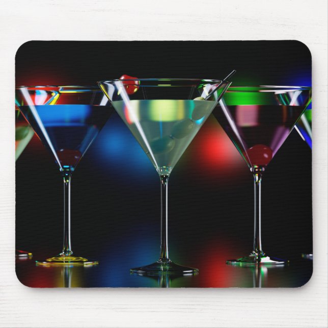 Different cocktails in martini glasses with lights mouse pad (Front)