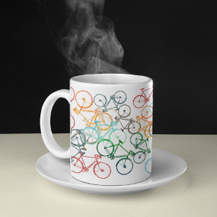 Different Color Bicycles on a White Coffee Mug