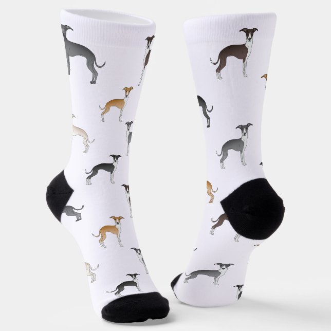 Different Color Italian Greyhound Dogs Pattern Socks (Angled)