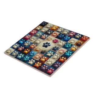 Different colored canine dog paw print ceramic tile