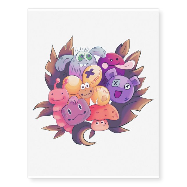 Different crazy animals, pets and creatures. Child Temporary Tattoos (Front)