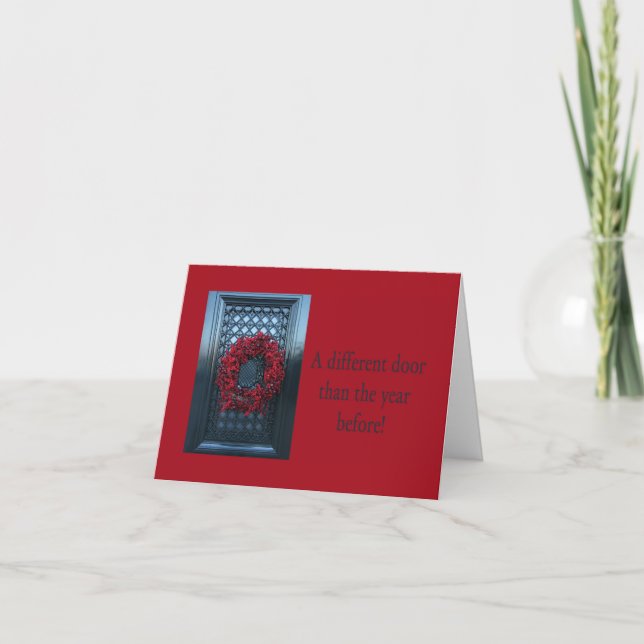 Different door - Christmas wreath new address card (Front)