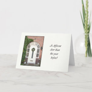 Different door - Christmas wreath new address card