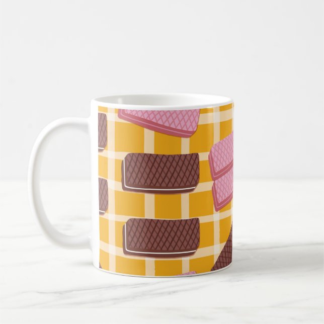 Different flavored wafers seamless background coffee mug (Left)