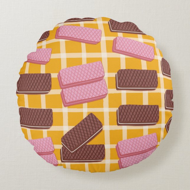 Different flavored wafers seamless background round pillow (Front)