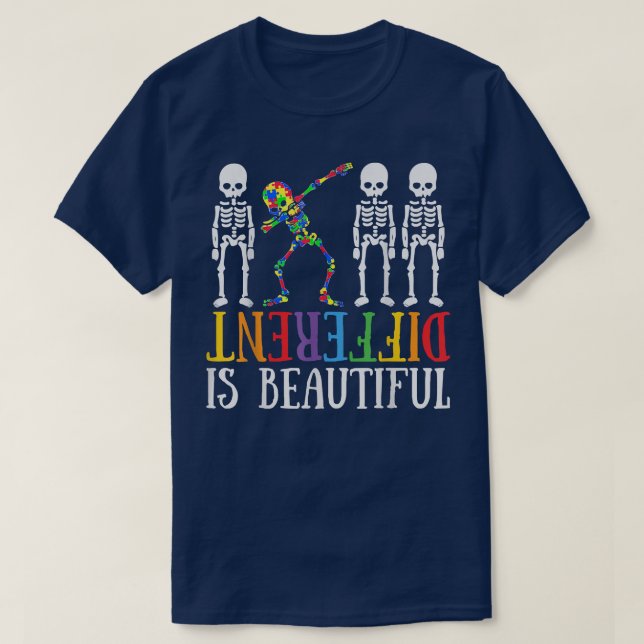 Different Is Beautiful Dabbing Skeleton Autism Awa T-Shirt (Design Front)