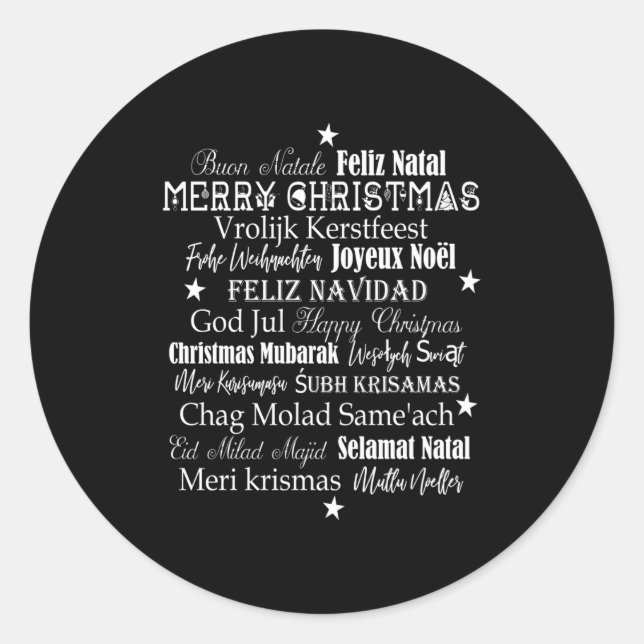 Different Languages Of Merry Christmas T Shirt  Classic Round Sticker (Front)