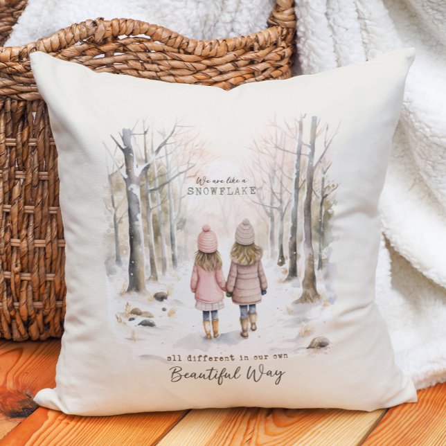 Different Like Snowflake Little Girls Forest   Throw Pillow (Inspirational winter woodland pillow.  )