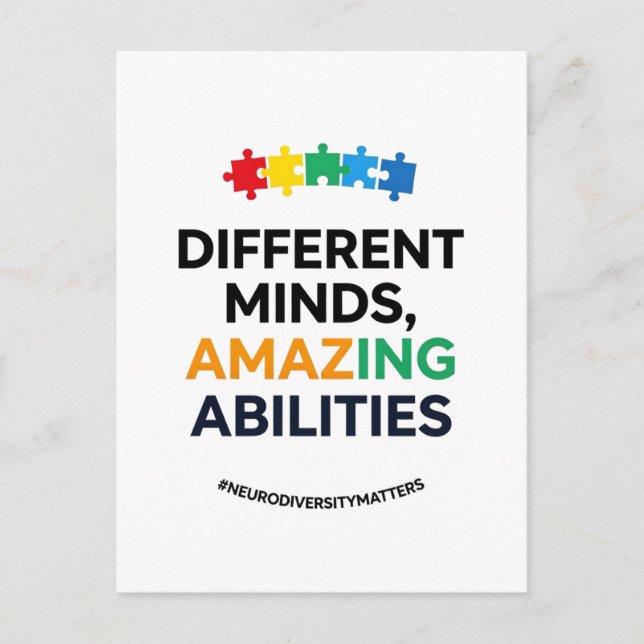 Different Minds Amazing Abilities Awareness Art Postcard (Front)