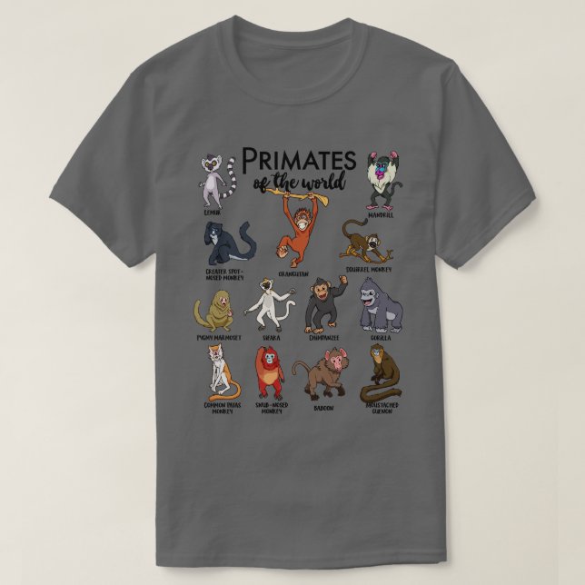 Different monkeys types of primates T-Shirt (Design Front)