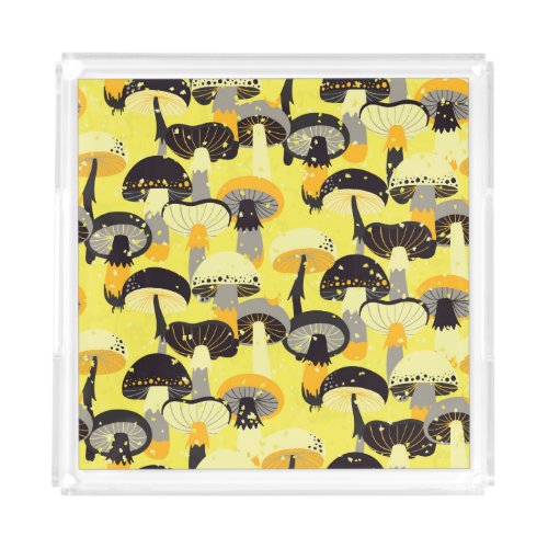 Different Mushrooms Vintage Seamless Pattern Acrylic Tray