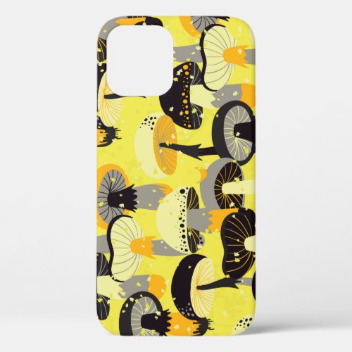 Different Mushrooms Vintage Seamless Pattern iPhone 12 Case