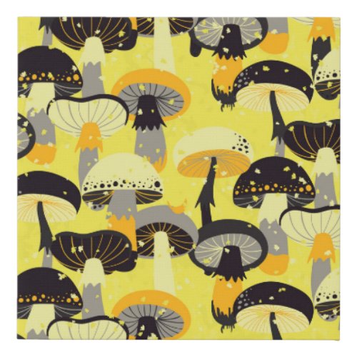 Different Mushrooms Vintage Seamless Pattern Faux Canvas Print