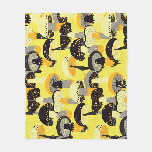 Different Mushrooms Vintage Seamless Pattern Fleece Blanket