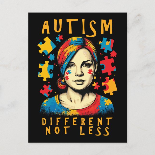 Different Not Less Autism Awareness Positive Quote Postcard (Front)