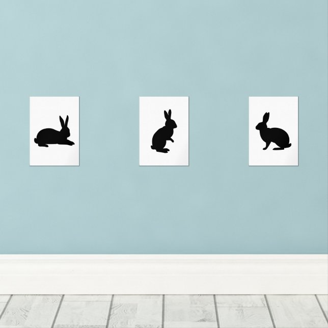 Different Pose Bunny Silhouettes In Black Easter Wall Art Sets (Wood Floor)