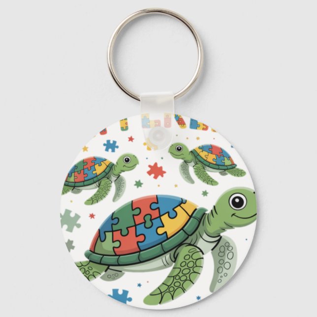 Different Puzzle Turtle Autism Awareness Day Autis Keychain (Front)