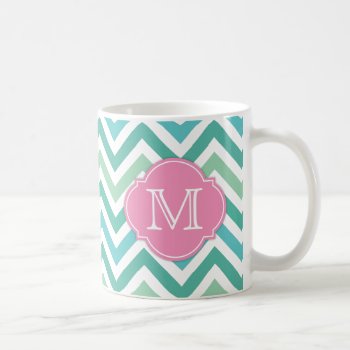 Different Shades Of Green Chevron With Mongram Coffee Mug by weddingsNthings at Zazzle