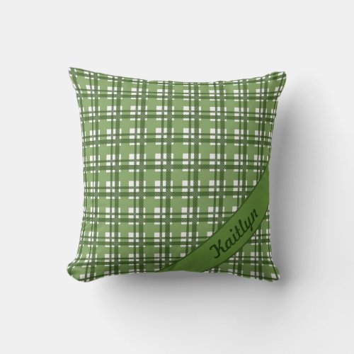 Different shades of green tartan pattern throw pillow