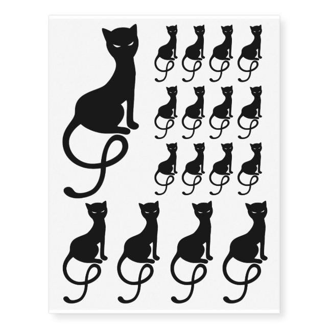 Different Sizes Gracious Evil Black Cat Temporary Tattoos (Front)