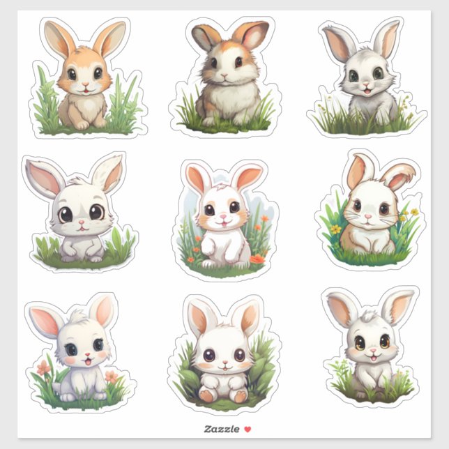 Different Style Cute Bunny Custom-Cut Vinyl Sticker (Sheet)