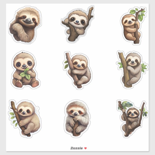 Different Style Cute Sloth Custom-Cut Vinyl Sticker (Sheet)