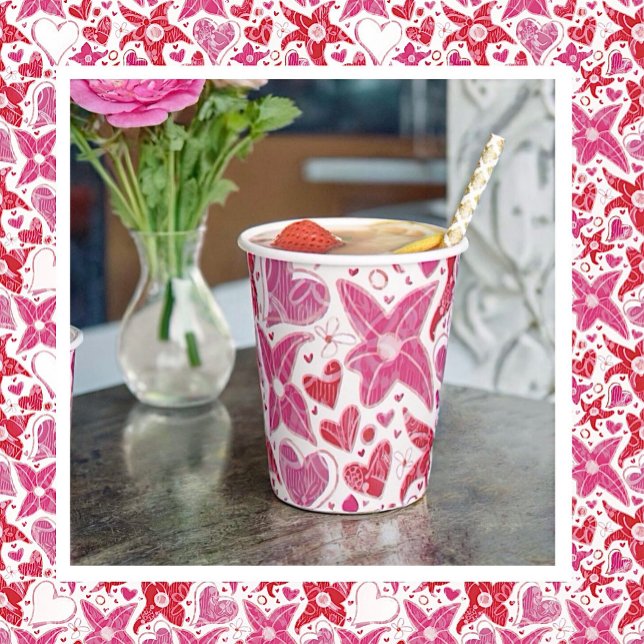 Different Style Of Flower & Hearts Pattern Paper Cups (Creator Uploaded)